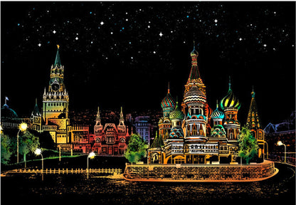 Creative Handmade Color City Night Scene Scraping Painting