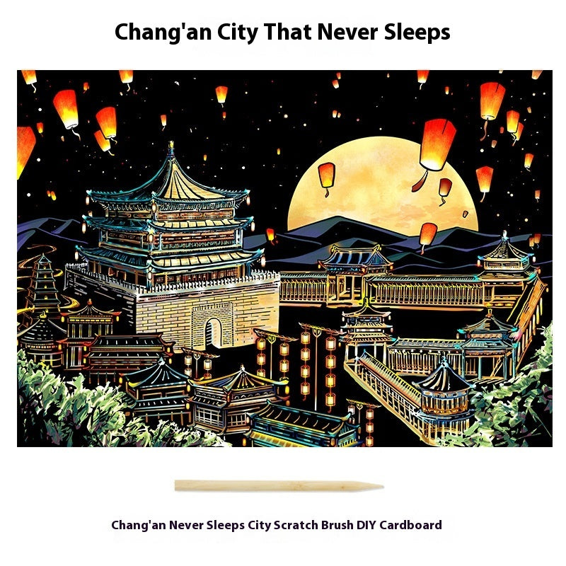 Creative Handmade Color City Night Scene Scraping Painting