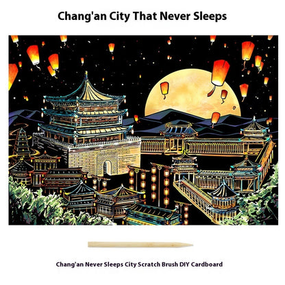 Creative Handmade Color City Night Scene Scraping Painting